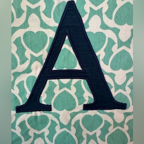 PB Teen pillow covers 16x16 Initial "A"‎ hearts turtle aqua navy personalized - Picture 2 of 7